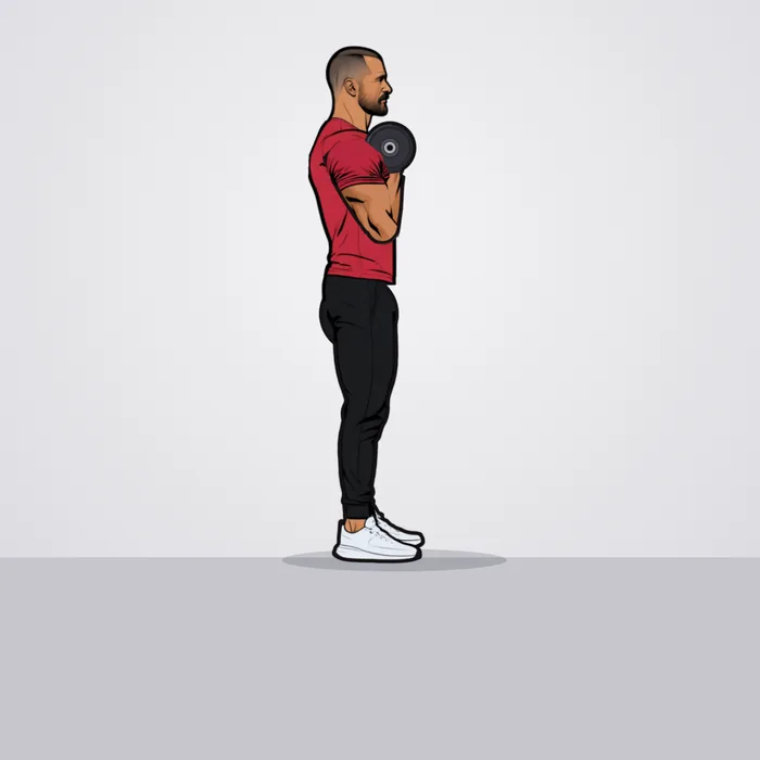 Trainer PT demonstrating the two-arm dumbbell curl