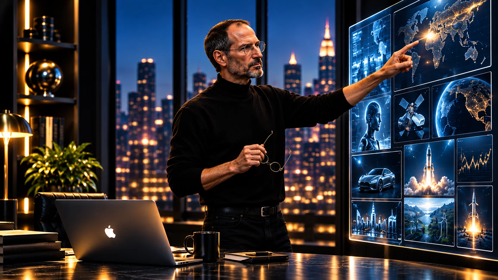 The Duke of AI reviewing the week's technology stories on a wall of screens